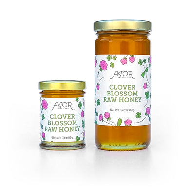 Astor Apiaries Clover Blossom Raw Honey 3oz & 12oz Jars