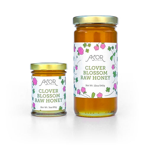Astor Apiaries Clover Blossom Raw Honey 3oz & 12oz Jars