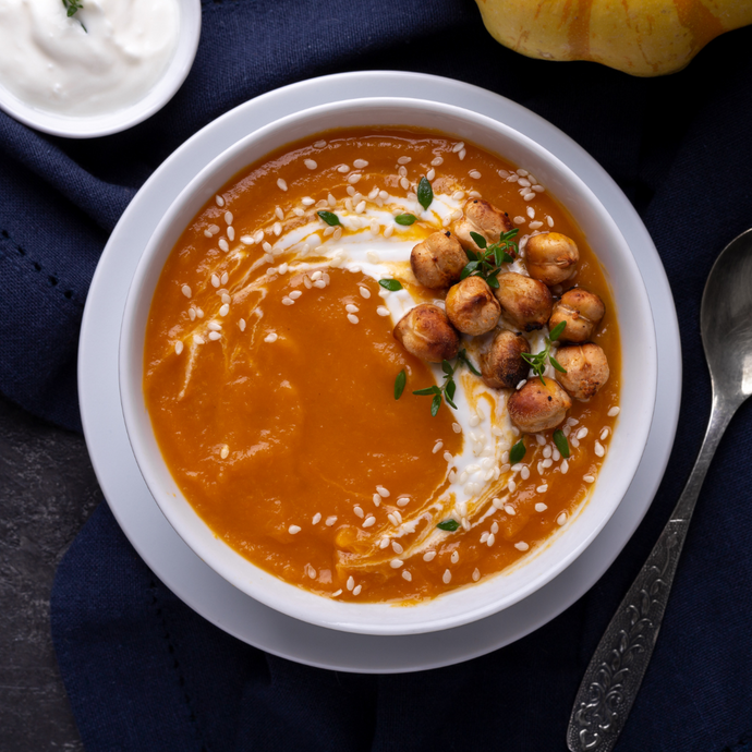 Pumpkin Soup with Honey Roasted Chickpeas