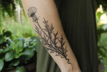Load image into Gallery viewer, Purple Thistle Flower Temporary Tattoo - Astor Apiaries