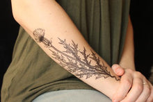 Load image into Gallery viewer, Purple Thistle Flower Temporary Tattoo - Astor Apiaries